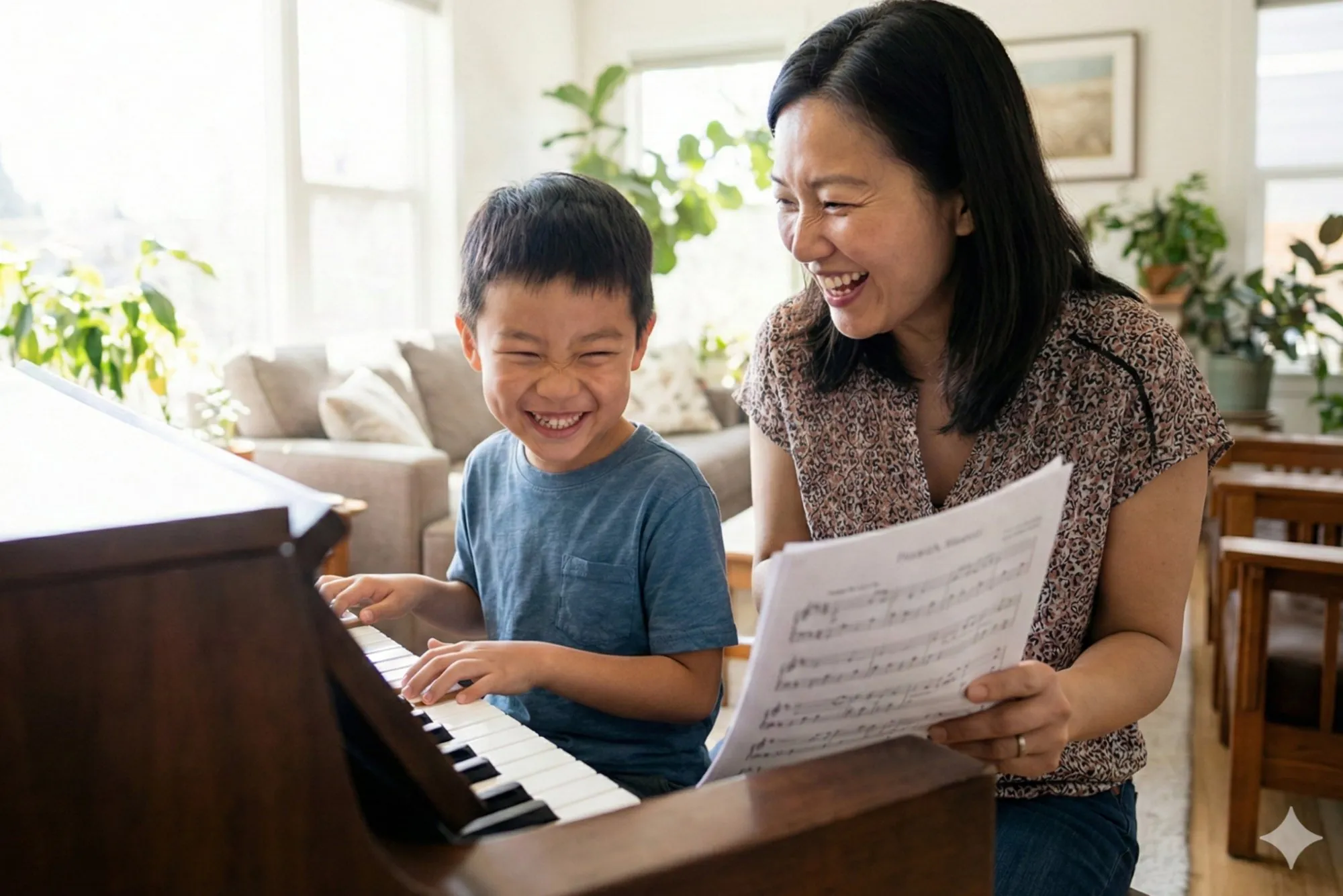 Homeschool student during a weekday in-home piano lesson in Roswell, GA