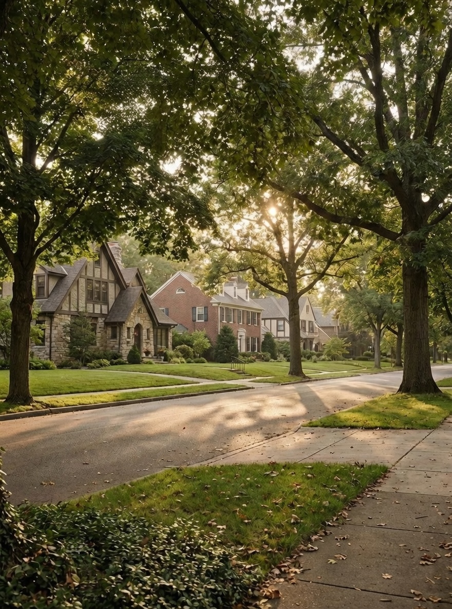 Tree-lined residential street in Roswell, GA — in-home piano lessons eliminate the commute